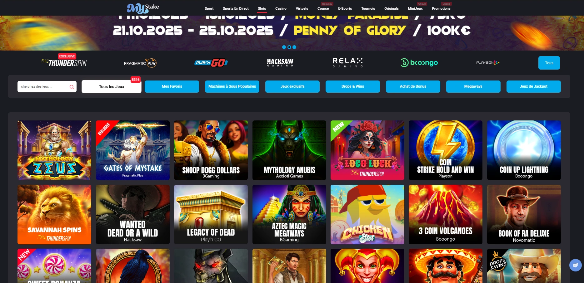 Gros gains avec les jackpots de MyStake