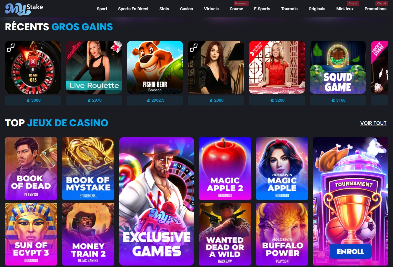 Machines à sous en temps réel avec ambiance live chez MyStake