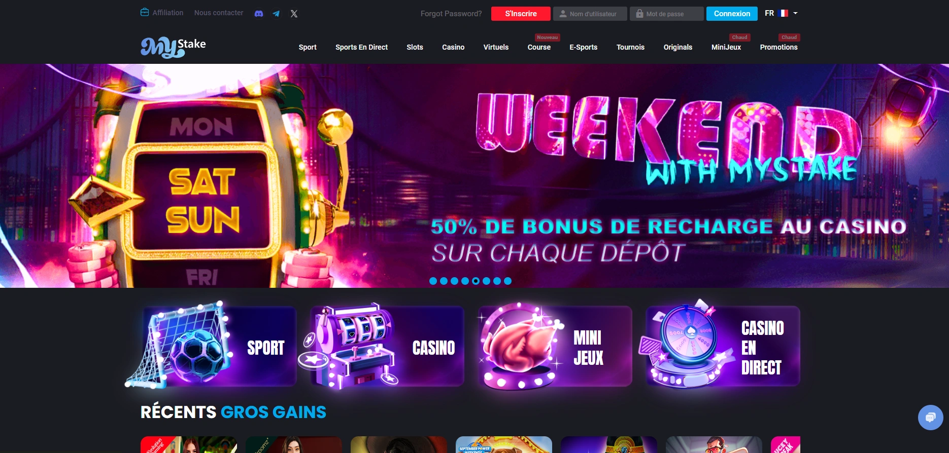 Aperçu compact des principales sections de MyStake