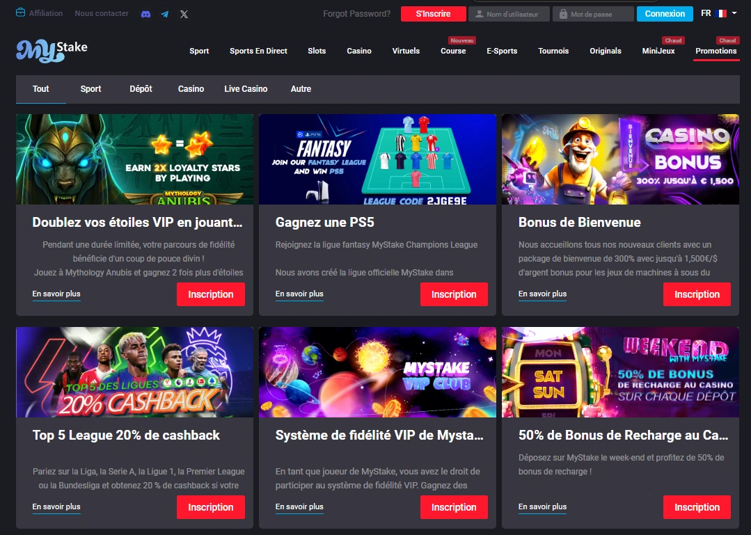 Offres de bonus et promotions au casino MyStake